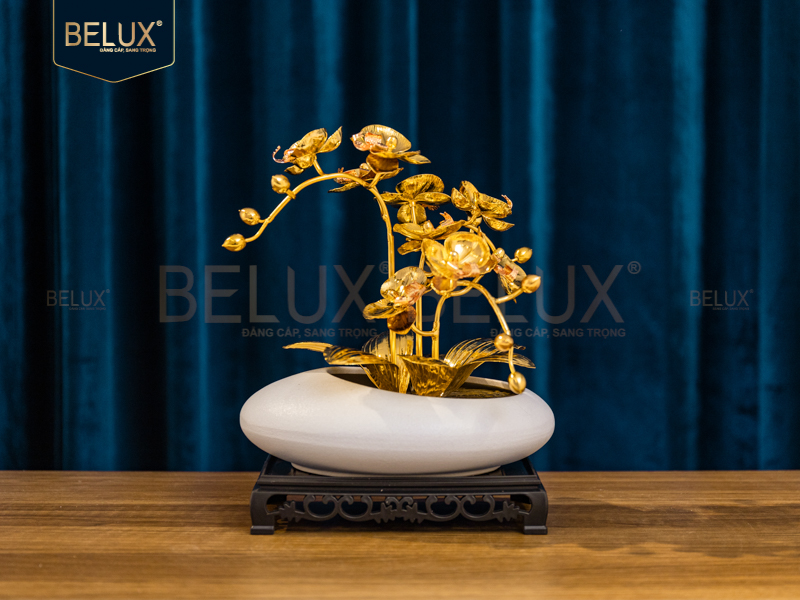 Lan Ngọc Trắng 3 cành mạ vàng 24k 18x7x24cm